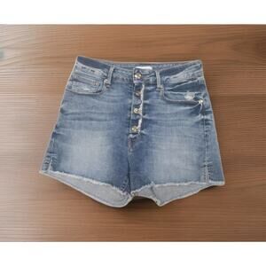 Good American Button Fly High Rise Shorts Distressed Cutoff Frayed Hem 4/27